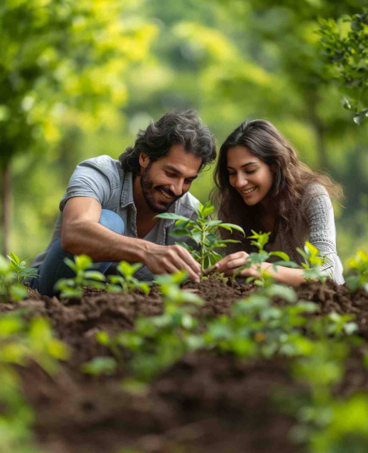 Couple planting a tree on their anniversary